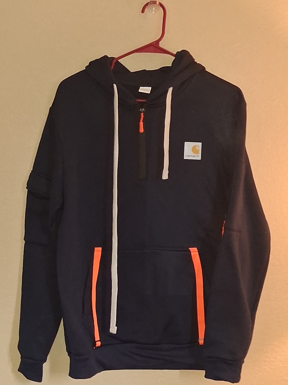 Carhartt Men’s Navy Zip-Up Hooded Sweatshirt with Orange Trim